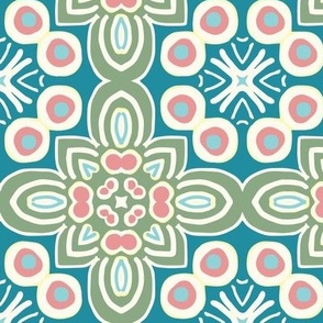 Hannah quatrefoil, olive & teal, 6 inch