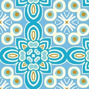 Hannah quatrefoil, blue & teals, 6 inch