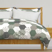 6" hexagon wholecloth: blue olive, sage, charcoal