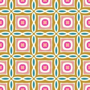 Valarie squares, pink teal mustard, 2 inch