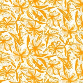 Watercolor Garden Cosmos Flower Yellow orange