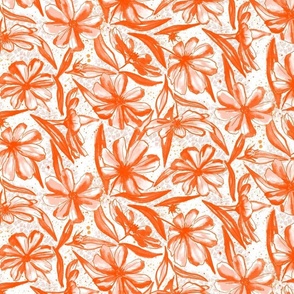 Watercolor Garden Cosmos Flower red orange