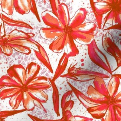 Watercolor Garden Cosmos Flower vibrant red