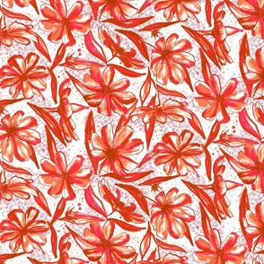 Watercolor Garden Cosmos Flower vibrant red