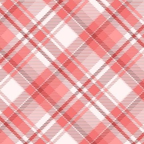 Diagonal Plaid Check Tartan in In Bloom Coral, White and Light Pink Medium Scale