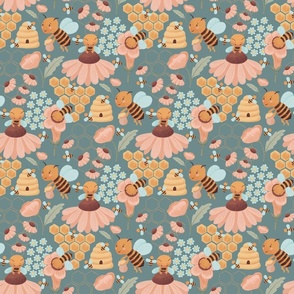 Busy bees - teal