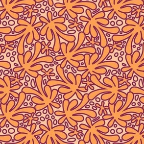 Retro kitchen wallpaper in warm orange and cream in a free flowing Matisse inspired floral - large scale for wallpaper, cotton Bedlinen 