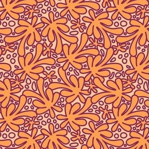 259 - Retro kitchen wallpaper in warm orange and cream in a free flowing Matisse inspired floral - large scale for wallpaper, cotton Bedlinen 