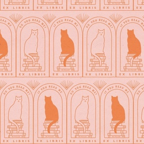 Exlibris with Cat and lettering | pink and orange