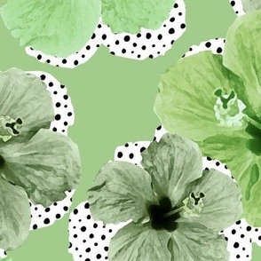 Hibiscus and polka-dots L - Green