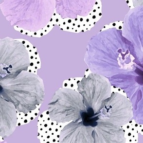 Hibiscus and polka-dots L - Purple