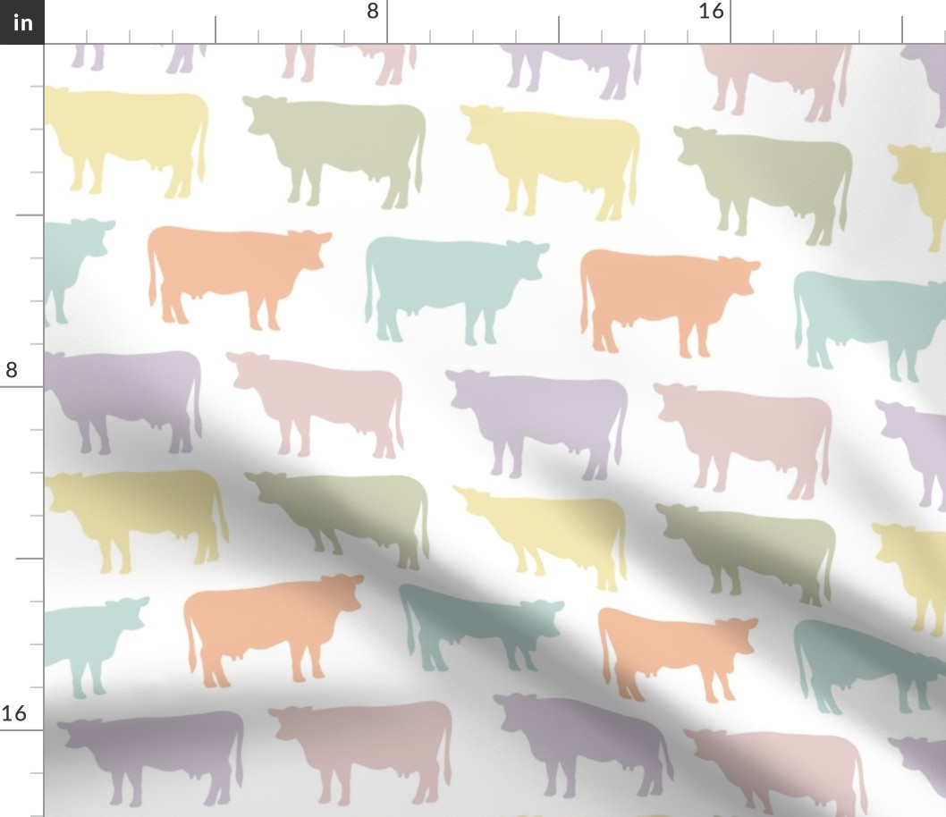  cows: pastel yellow, spring’s coral, aloe wash, opal blue, pastel pink, pastel purple