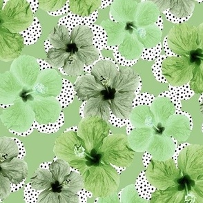 Hibiscus and polka-dots - Green