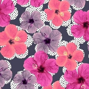 Hibiscus and polka-dots - Magenta