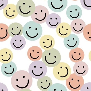  smiley faces: pastel yellow, spring’s coral, aloe wash, opal blue, pastel pink, pastel purple