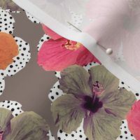 Hibiscus and polka-dots - Taupe