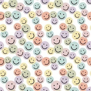 small smiley faces: pastel yellow, spring’s coral, aloe wash, opal blue, pastel pink, pastel purple