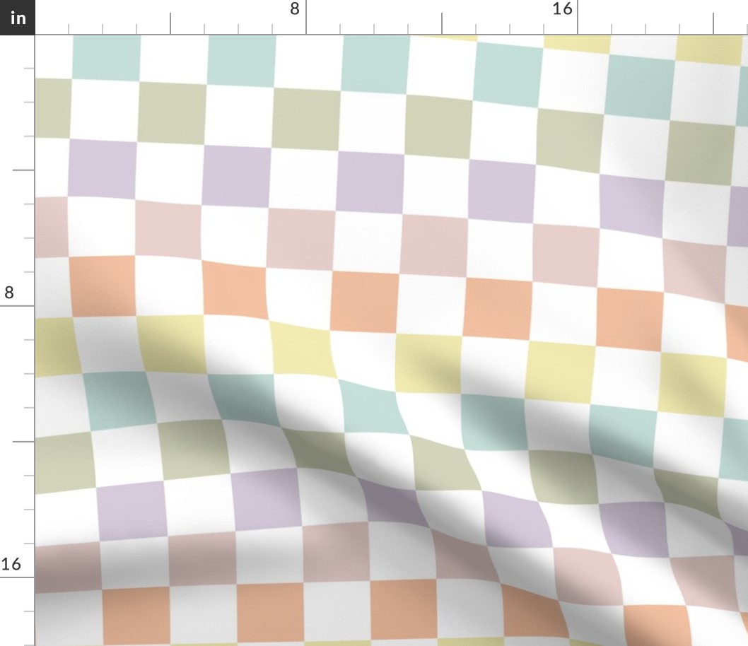 checkerboard: pastel yellow, spring’s coral, aloe wash, opal blue, pastel pink, pastel purple
