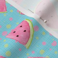 Watermelons and Dots on Linen Texture