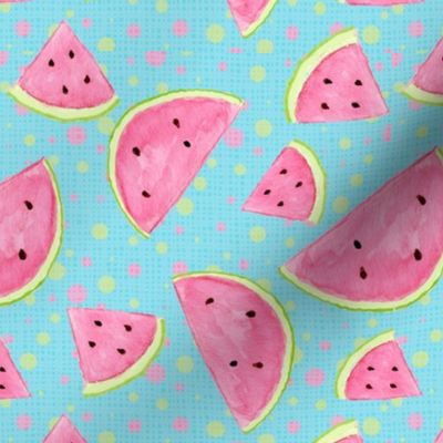 Watermelons and Dots on Linen Texture