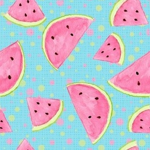 Watermelons and Dots on Linen Texture