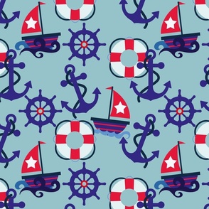 Anchors and Sailboats on Light Blue