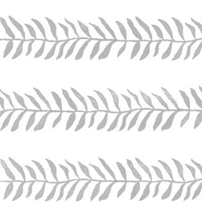 Botanical Block Print in Gray (Horizontal - large scale) | Leaf pattern fabric from original block print, plant fabric, garden and coastal decor.
