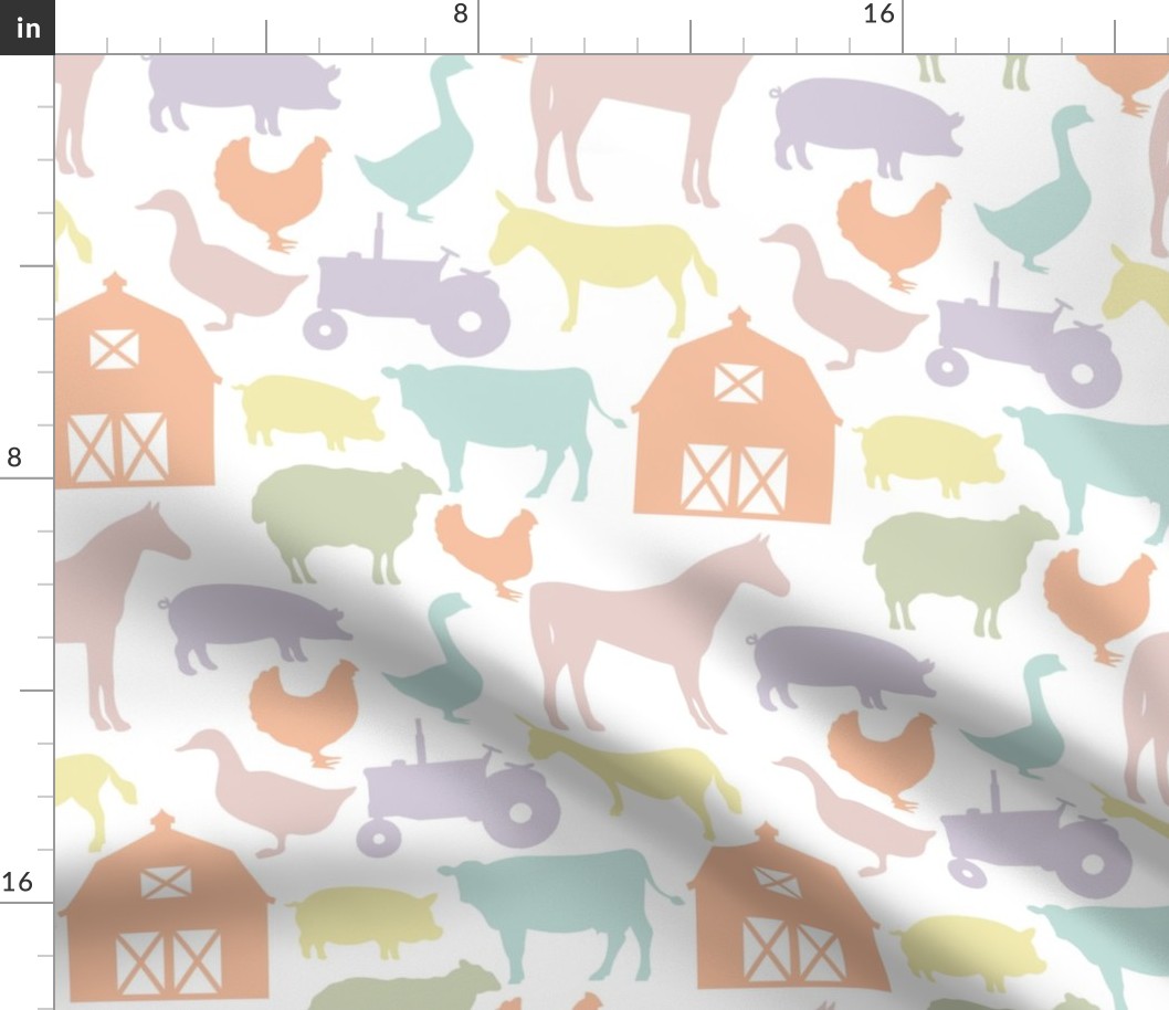 farm animals: pastel yellow, spring’s coral, aloe wash, opal blue, pastel pink, pastel purple