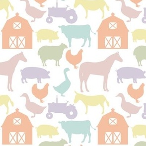small farm animals: pastel yellow, spring’s coral, aloe wash, opal blue, pastel pink, pastel purple