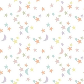 small stars and moons: pastel yellow, spring’s coral, aloe wash, opal blue, pastel pink, pastel purple