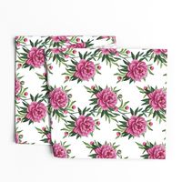 Magical Fuchsia pink peony climbing wallpaper or fabric large scale on white 