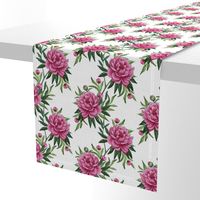 Magical Fuchsia pink peony climbing wallpaper or fabric large scale on white 