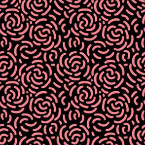 Abstract Roses Coral on Black - Medium