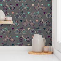 Busy Bicycles on Cozy Grey (Small Scale)