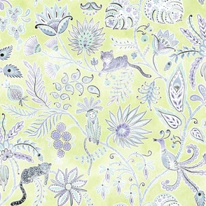 Bohemian Jungle Chintz (honeydew green) XL // Petal Solids - Pastel Comforts