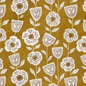 Mudcloth  Willow Botanical Textured | Mustard | large scale ©designsbyroochita 