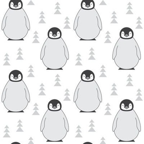 medium penguins with triangle trees on white