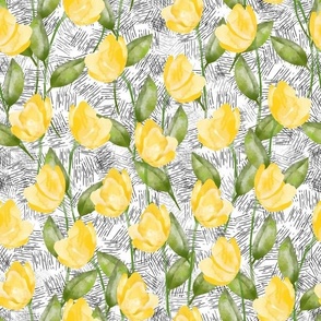 Lucious Lemony Yellow Floral with black texture