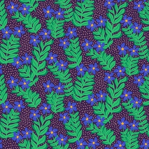 Dancing Periwinkle flowers - blue-green-purple