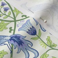 Pastel comforts chinoiserie exotic birds - grand millennial - Sky Blue, Lilac and Honeydew on soft white - medium
