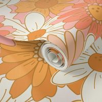 Jumbo retro 70s floral - Vintage daisy - Pink & orange