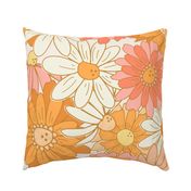 Jumbo retro 70s floral - Vintage daisy - Pink & orange