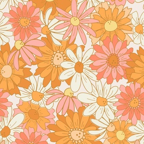 Jumbo retro 70s floral - Vintage daisy - Pink & orange