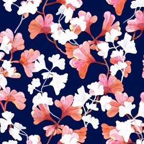 Coral Ginkgo - Navy Large Scale