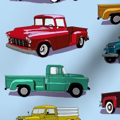 1956 Pickup trucks on blue 12x12