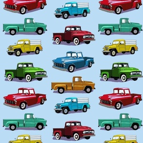 1956 Pickup trucks on blue 12x12