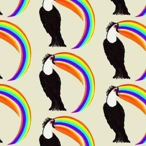 Retro Rainbow Toucan /half drop repeat/ on cream background 