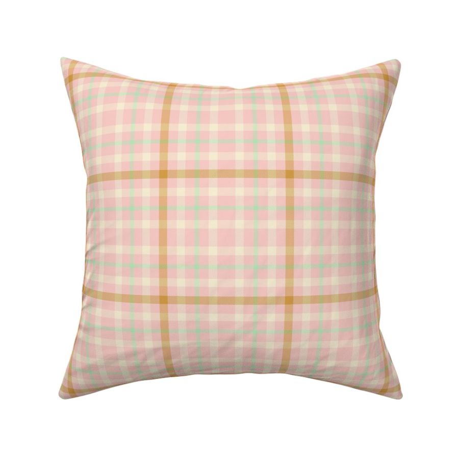 pastel pink plaid check mustard gold small scale