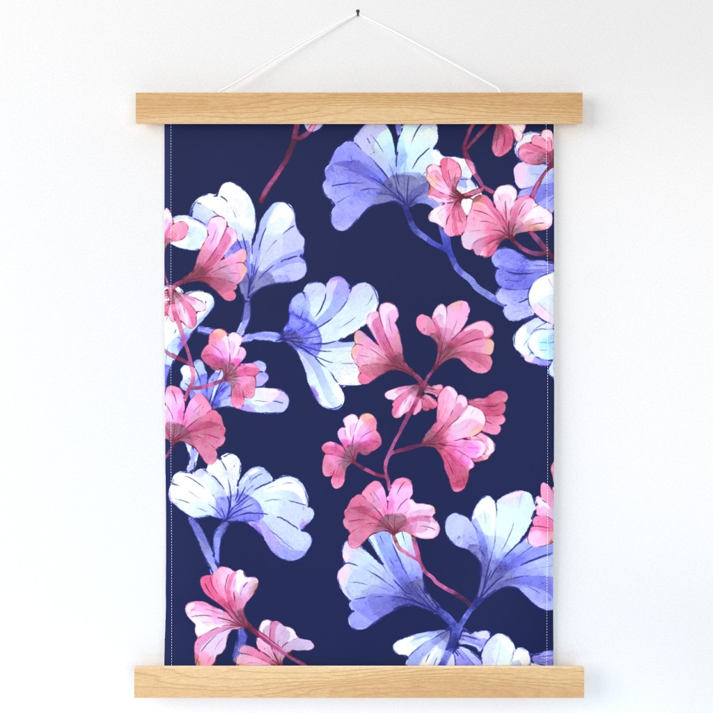 Purple Flamingo Ginkgo Garden - Navy Large Scale