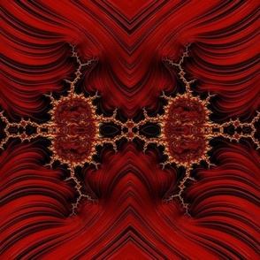 Rubies and Gold on Red Satin Fractal Abstract